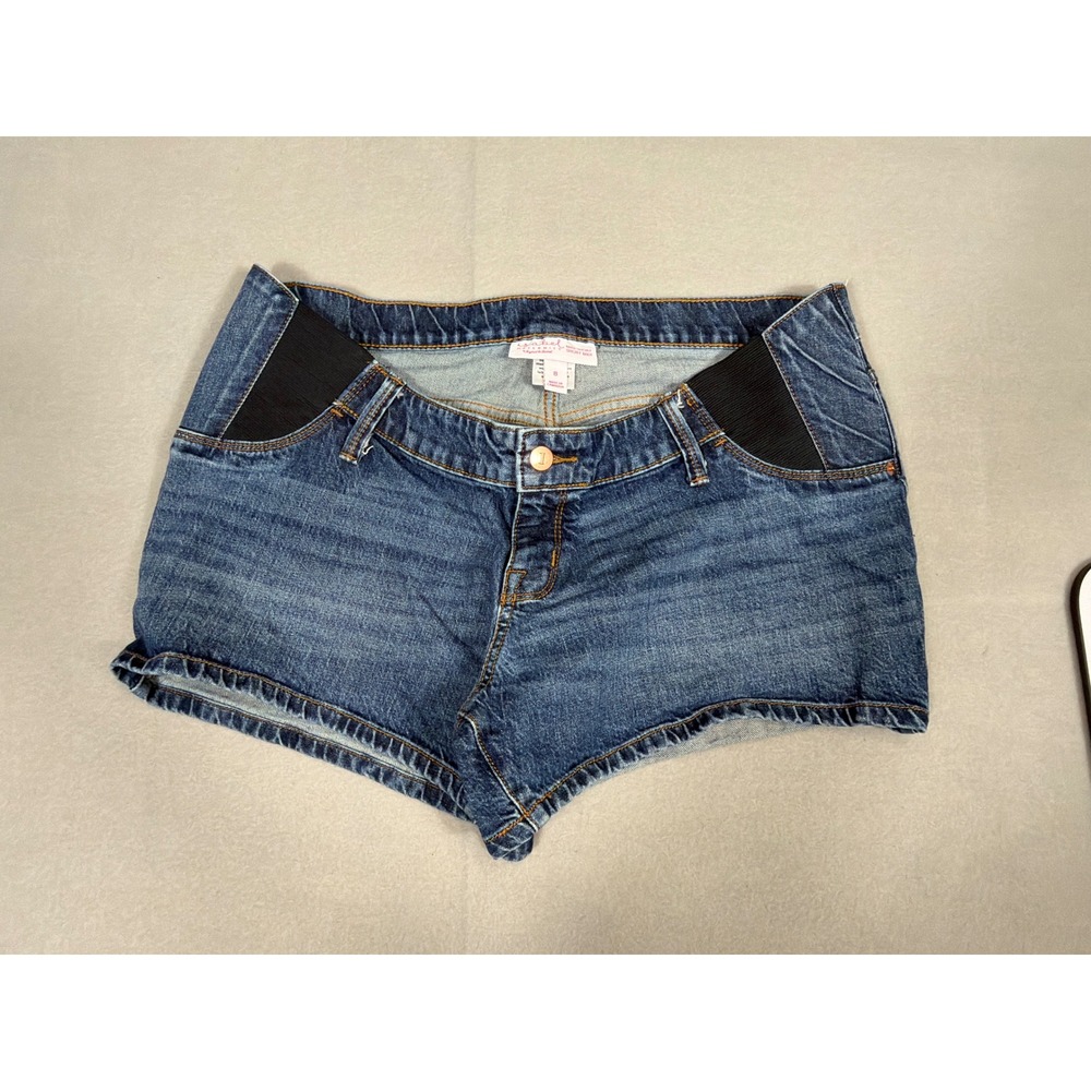 Isabel Maternity by Ingrid & Isabel Blue Denim Midi Shorts Size 8 Side Elastic